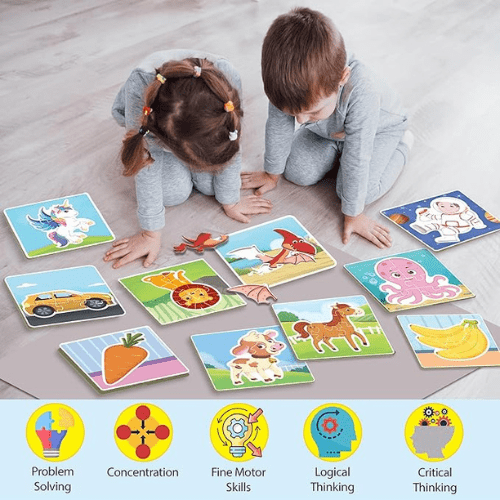 Puzzle Game for Kids: All-in-one Set of 4 Cardboard Puzzles with 15 Pcs Each